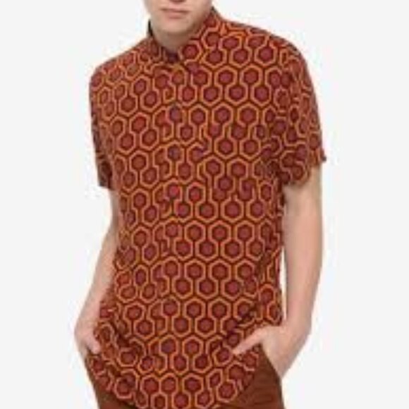 The Shining Overlook Hotel Carpet Woven Button-Up Shirt Small - Picture 1 of 8
